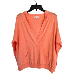 Kinross Cashmere Blend Hoodie Sweater Coral Orange Soft Knit Size Large